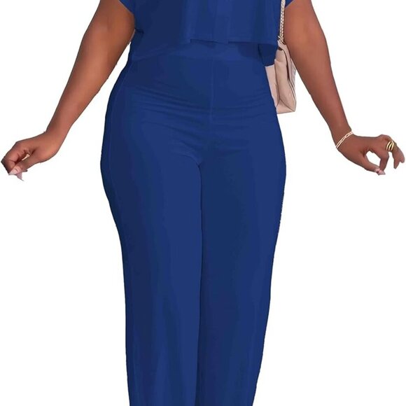 Women's Summer 2 Piece Outfits Casual Crop Top Wide Leg Pants Lounge Set